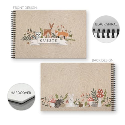 Canopy Street Hardcover Woodland Animals Guestbook / 120 Lined Guest Signature Pages Inside / 5.5" x 8.5" Landscape Lay Flat Forest Gender Neutral Baby Shower Guest Book/Black Metal Spiral Binding - color: Woodland Animals