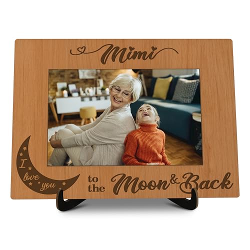 Grandma Pictures Frame, Mimi I Love You To The Moon & Back Photo Frame with Stand, Grandma Gifts From Grandson Granddaughter, Farmhouse Home Living Room Bedroom Office Decoration -a22 - color: Mimi