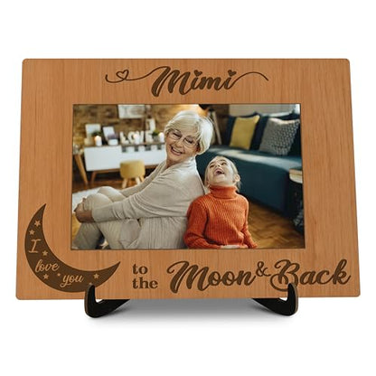 Grandma Pictures Frame, Mimi I Love You To The Moon & Back Photo Frame with Stand, Grandma Gifts From Grandson Granddaughter, Farmhouse Home Living Room Bedroom Office Decoration -a22 - color: Mimi