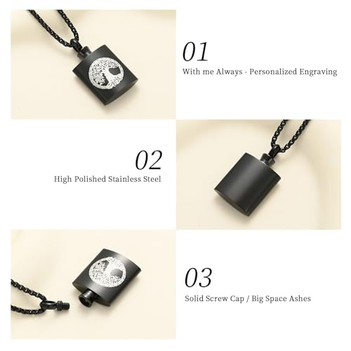 Oinsi Beer Bottle Cremation Jewelry for Ashes Stainless Steel Cylinder Tube Memorial Urn Necklace Keepsake Pendant Jewelry for Human Ashes with Filling Kits - color: B-Black