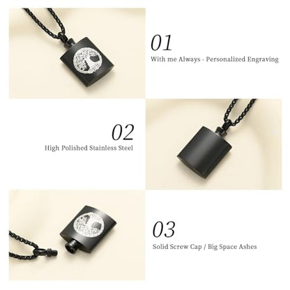 Oinsi Beer Bottle Cremation Jewelry for Ashes Stainless Steel Cylinder Tube Memorial Urn Necklace Keepsake Pendant Jewelry for Human Ashes with Filling Kits - color: B-Black