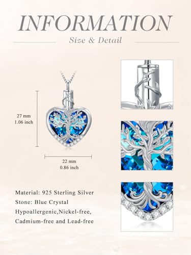 WINNICACA Urn Necklaces for Ashes 925 Sterling Silver Tree of Life Heart Cremation Jewelry for Ashes Jewelry Gifts for Human Ashes Keepsake Memorial Jewelry for Women Men - style: 1-Tree of Life Urn