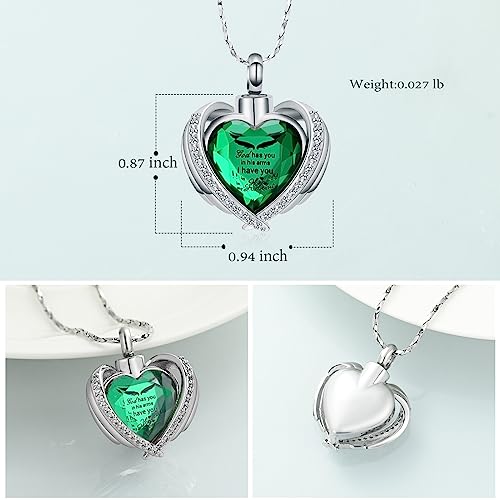 shajwo Angel Wing Heart Urn Ashes Necklace for Women Men | Cremation Jewelry,Birthstone Necklace of Loved One,Memorial Pendant for Human Pet - color: Customize