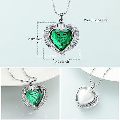 shajwo Angel Wing Heart Urn Ashes Necklace for Women Men | Cremation Jewelry,Birthstone Necklace of Loved One,Memorial Pendant for Human Pet - color: Customize