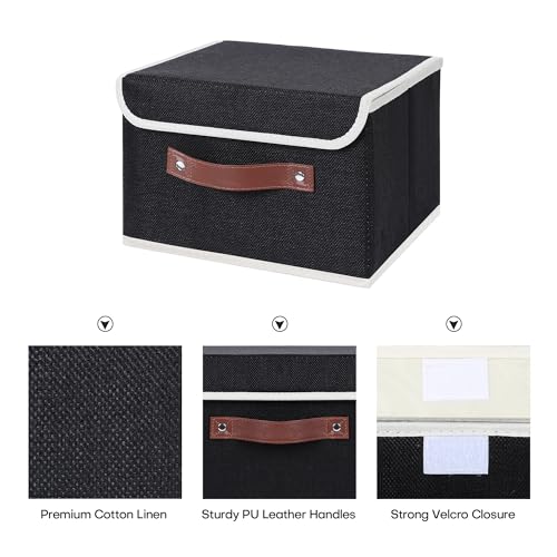ANMINY Fabric Storage Box Bins with Lids, Black, 10"x8"x7", 2 Pack - color: Black, size: Small (Pack of 2)