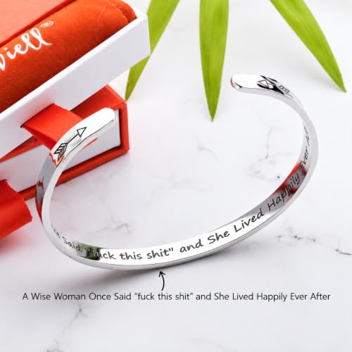 Bracelets for Women – 100+ Meaningful Engraved Messages – Solid 316L Surgical Stainless Steel Cuff Bracelet – Gift Ready - color: BADASS Gift - A wise woman once said, fu.. this sh.., and she lived happily ever after