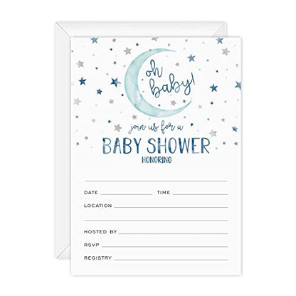 Canopy Street Starry Delight Baby Shower Invites / 25 Invitation Cards With White Envelopes / 5" x 7" Flat Twinkle Star Invitations/Fill In Gender Neutral Baby Party Cards/Made In The USA - color: Starry Delight