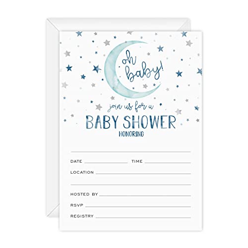 Canopy Street Starry Delight Baby Shower Invites / 25 Invitation Cards With White Envelopes / 5" x 7" Flat Twinkle Star Invitations/Fill In Gender Neutral Baby Party Cards/Made In The USA - color: Starry Delight