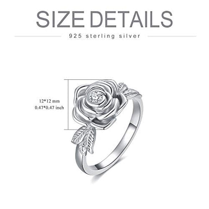 925 Sterling Silver Rose Flower Cremation Urn Ring Holds Loved Ones Ashes Cremation Keepsake Ring Jewelry Embellished with Crystals from Austria - color: Silver