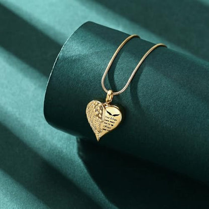 Love Heart Cremation Jewelry Urn Necklaces Wing Urn Necklaces for Ashes Memorial Keepsake Pendant for Women Men Gifts With Funnel Kit & Bag - color: Gold