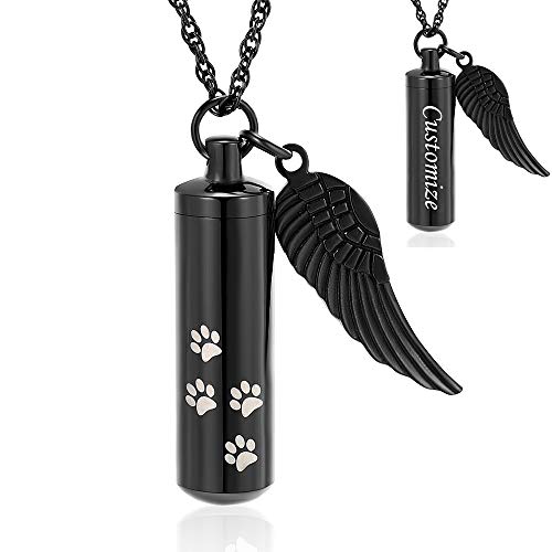 shajwo Cremation Jewelry Paw Print Urn Necklaces for Human Pet Ashes Cylinder Urn Pendant Keepsake Memorial Ash Locket Holder Necklace for Men Women - color: Customize