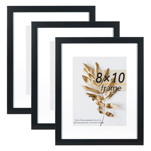8x10 Picture Frame Black 3 Pcs set can Display 5x7 Picture with Mat or 8x10 Without Mat on the Wall - color: Black, size: 8x10 in-3Pack