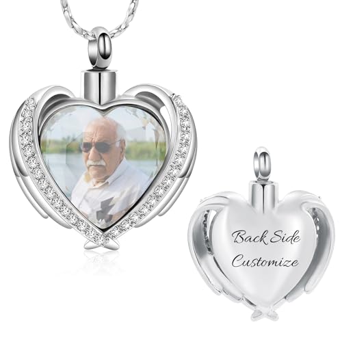 Imrsanl Cremation Jewelry for Ashes Pendant - Crystal Heart Urn Necklace with Mini Keepsake Urn Memorial Ash Jewelry - color: Personalized Photo