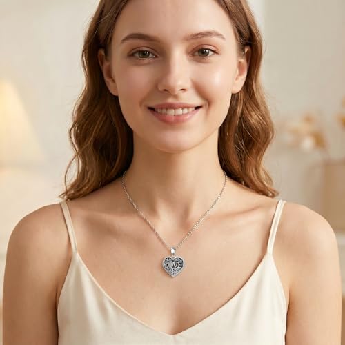 Mom Photo Locket Necklace 925 Sterling Silver Mothers Necklace Mother Photo Locket Pendant Mom Jewelry for Mother's Day - color: love-no custom