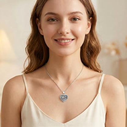 Mom Photo Locket Necklace 925 Sterling Silver Mothers Necklace Mother Photo Locket Pendant Mom Jewelry for Mother's Day - color: love-text-photo
