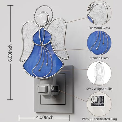 Stained Glass Blue Guardian Angel Night Lights Plug into Wall - color: Blue Angel