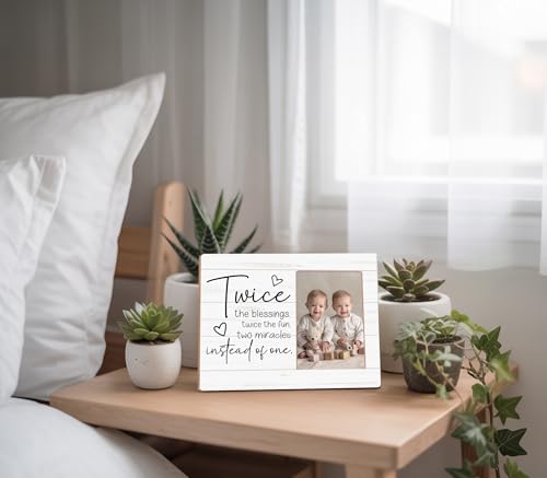 Twice Picture Frame Gifts,The Blessings Twice The Fun Two Miracles,Twin Gifts for Mom Photo Frame - color: Twice