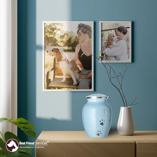 Ottillie Legacy Lt Blue/Pewter/Vert Urn, up to 25lbs - color: Baby Blue, Vertical Pewter Paws, size: Small