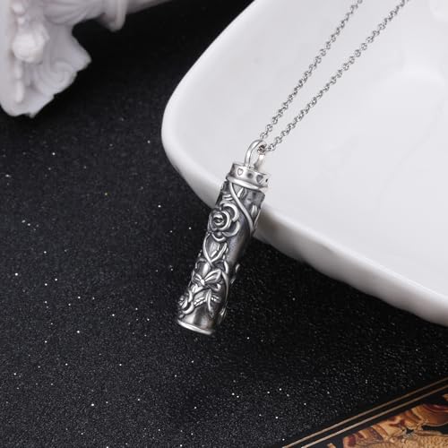925 Sterling Silver Urn Necklaces for Women Claddagh/Angel Wings/Guitar/Butterfly/Tree of Life Ashes Memorial for Loss Keepsake Jewelry Present Easter Day of the Dead - style: Rose Flower