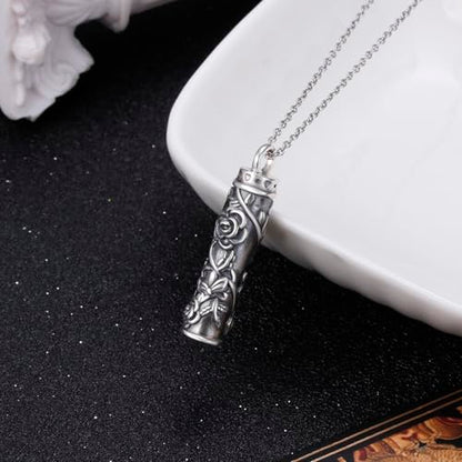 925 Sterling Silver Urn Necklaces for Women Claddagh/Angel Wings/Guitar/Butterfly/Tree of Life Ashes Memorial for Loss Keepsake Jewelry Present Easter Day of the Dead - style: Rose Flower