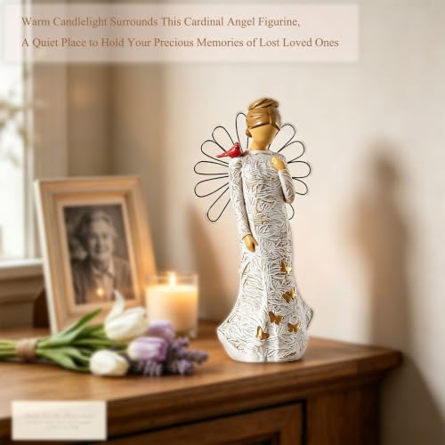 Sympathy Angel Figurines for Loss of Loved Ones Angel Statues | Home Decor Serenity Prayer Gifts for Women Resin Sculpted Hand-Painted Figure Bereavement Gift Praying Hands Statue - style: Sympathy Angle( Cardinal Style)