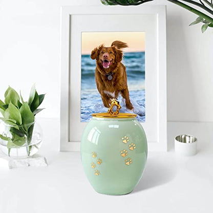Medium Pet Urns for Dogs Ashes, Ceramics Pet Urn for Cat Ashes - color: Green