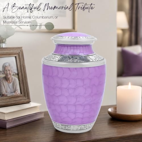 Alpha Living Home Cremation Urn, Adult, 200+ cu in, Purple Silver - color: Purpal, size: Hand Engraved