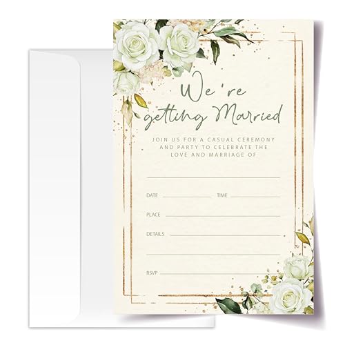 Floral Wedding Invitation Cards with Envelopes, 20 Sets White Rose Wedding Invites, Eucalyptus Greenery Bridal Shower Engagement Announcement 4x6 Inch We're Getting Married Invitations (210) - color: White Rose