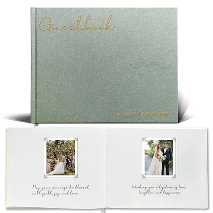 Wedding Guest Book – Guest Book for Receptions, Baby Showers & Celebrations | Sage Green Linen Hardcover, Polaroid Guest Book with 100 Blank Pages for Signatures and Photos - color: B Sage Green