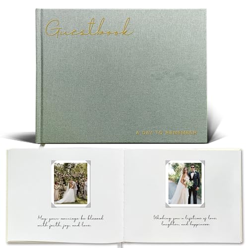 Wedding Guest Book – Guest Book for Receptions, Baby Showers & Celebrations | Sage Green Linen Hardcover, Polaroid Guest Book with 100 Blank Pages for Signatures and Photos - color: B Sage Green