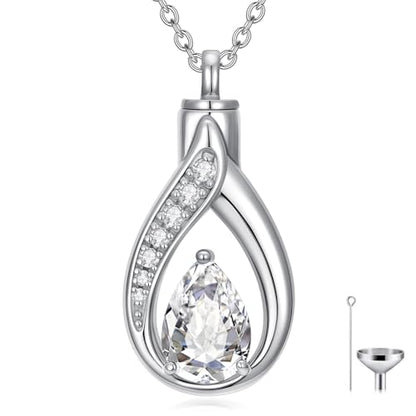 Teardrop Urn Necklace for Ashes Birthstone Keepsake Pendant Cremation Jewelry for Ashes Memorial Jewelry Gifts for Loss of a Loved One for Women - style: Apri-Diamond