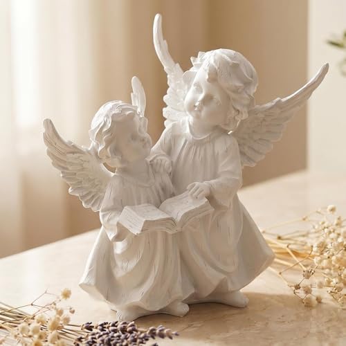 Guardian Angel Statue Outdoor Garden Decor, Cemetery Decorations for Grave Resin Angels Figurine, Vintage White Angel Sculpture for Home Garden Decor, Indoor Outdoor Ornament, Gifts for Women, Mom - color: Angel Statue (Right)