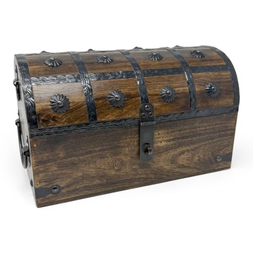 Nautical Cove Treasure Chest Keepsake and Decorative Wood Box (X-Large 11x6x6.5) - Storage Box, Wooden Box with Hinged Lid, Rustic Storage, Pirate Storage Box, Vintage Wooden Chest - size: X-Large 11x6x6.5"