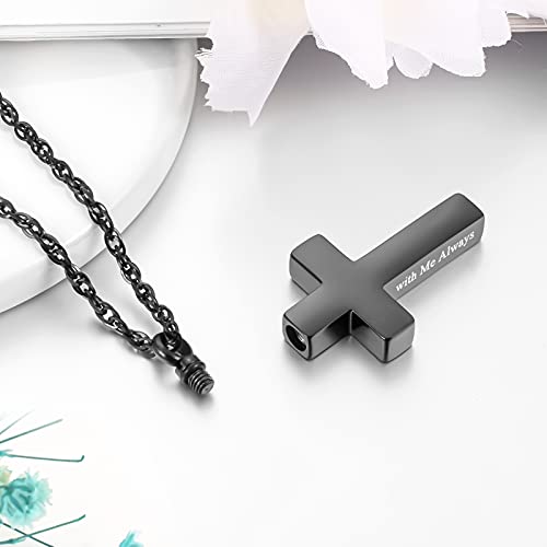 Cremation Cross Necklace for Ashes Stainless Steel Cross Urn Pendant Ashes Holder Memorial Jewelry-With Me Always - style: With me always-Black