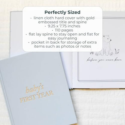 Duncan & Stone Baby Book First Year, Linen Memory Keepsake, Sage Green, 112 - color: Sage Green