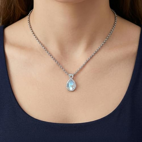 Urn Necklace for Ashes Blue opal Cremation Necklace Keepsake Memory Jewelry for Ashes of Loved Ones Keepsake - style: Hummingbird Moonstone