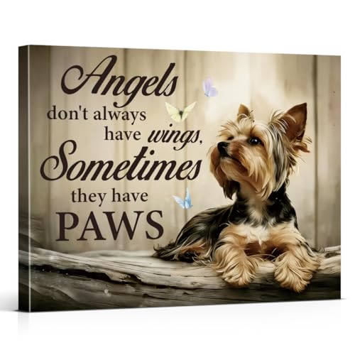 Vintage Yorkshire Terrier Canvas Wall Art Angels Dog Poster Wall Decor - color: Yorkshire Terrier