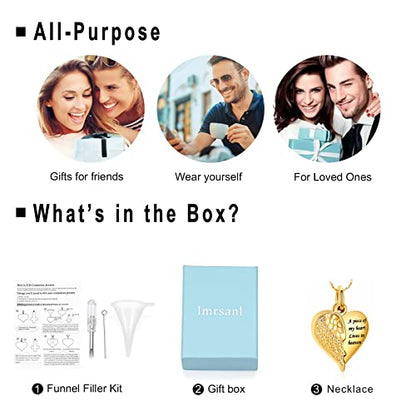 Imrsanl Heart Cremation Urn Necklace Pendant for Human Ashes - A Piece of My Heart Lives in Heaven Memorial Keepsakes Cremation Jewelry - color: Locket-Gold