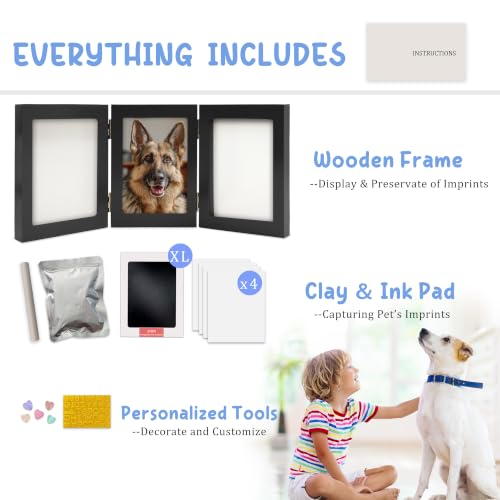 MYPAWLETS Paw Print Kit Keepsake,Ink&Clay Frame for Pet Pawprint,XL Black | Inkless Ink Pad,Soft Clay,Pet Safe,Mess-Free,Dog,Cat Paw Print Impression Kit,Nose Print,Memorial,DIY Gifts for Pet Owners - color: Extra Large-Black