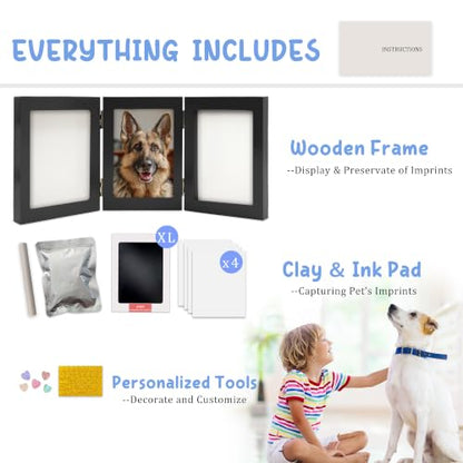 MYPAWLETS Paw Print Kit Keepsake,Ink&Clay Frame for Pet Pawprint,XL Black | Inkless Ink Pad,Soft Clay,Pet Safe,Mess-Free,Dog,Cat Paw Print Impression Kit,Nose Print,Memorial,DIY Gifts for Pet Owners - color: Extra Large-Black