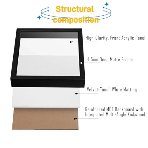 10x10 Shadow Box Frame, Deep Display Case for Flowers Memorabilia Photos | Deep Frame Gift with Crystal Clear Acrylic Front Wall Mount or Tabletop,Hanging Hardware&Double Sided Tape,2 Pack Black