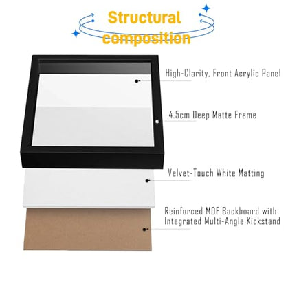 10x10 Shadow Box Frame, Deep Display Case for Flowers Memorabilia Photos | Deep Frame Gift with Crystal Clear Acrylic Front Wall Mount or Tabletop,Hanging Hardware&Double Sided Tape,2 Pack Black