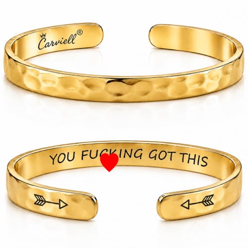 Bracelets for Women – 100+ Meaningful Engraved Messages – Solid 316L Surgical Stainless Steel Cuff Bracelet – Gift Ready - color: BADASS Gift - You F***king Got This