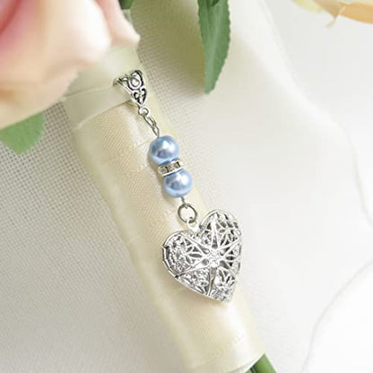 IDLAN Locket for Bouquet Charm Memorial Wedding Gift Bride Pendant Photo Keepsake Something Blue - style: Heart locket