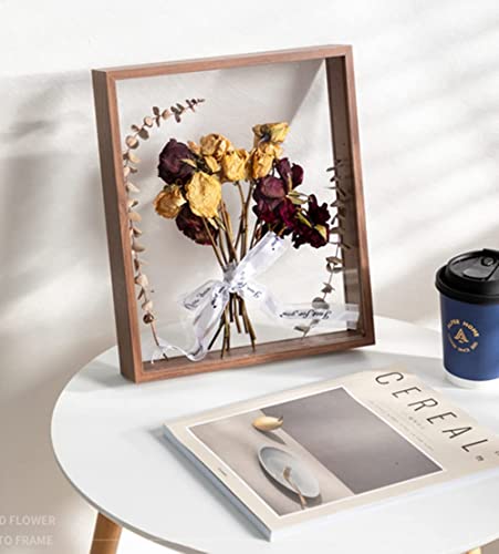 JOSON Wooden Dried Flower Photo Frame Dried Flower Display Stand Decorative Floating Photo Frame (brown-8x12) - color: Brown-8x12
