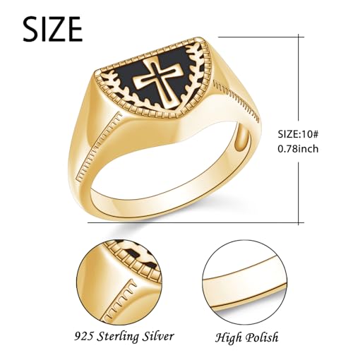 S925 Sterling Silver Cross Cremation Ring for Ashes for Men - color: Cross Gold
