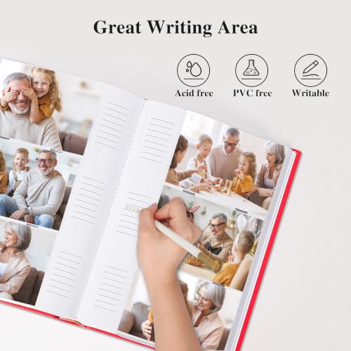 Vienrose Photo Album 4x6 300 Photos PU Leather Cover Red | Memo Area, Personalized Window, Slip-In Pockets, Acid-Free & PVC-Free, Store Wedding Baby Vacation Memories - color: Red