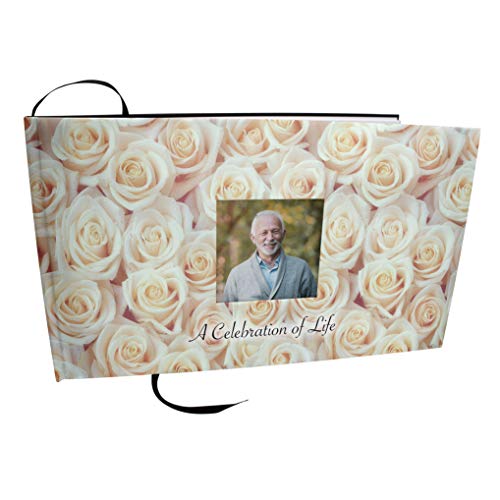 White Roses Photo Funeral Guest Book for Memorial Service and Celebration of Life Guest Book for Memorial Service - Beautiful & Vibrant Sign in Book for Funeral - color: White Roses