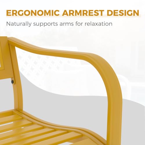 Grand patio 50" Outdoor Bench, Garden Bench with Armrests, Yellow | Anti-Rust Metal Powder Coated Frame, Patio Bench for Front Porch Park Outside Furniture - color: Sunflower Yellow
