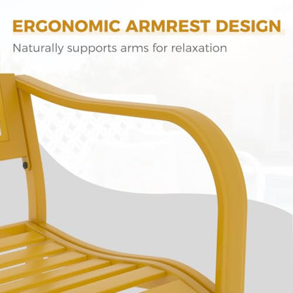 Grand patio 50" Outdoor Bench, Garden Bench with Armrests, Yellow | Anti-Rust Metal Powder Coated Frame, Patio Bench for Front Porch Park Outside Furniture - color: Sunflower Yellow